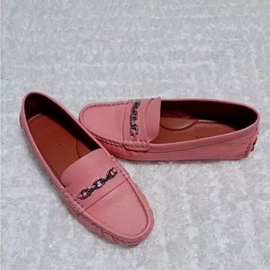 Coach Pink Leather Loafers with Chain Detail